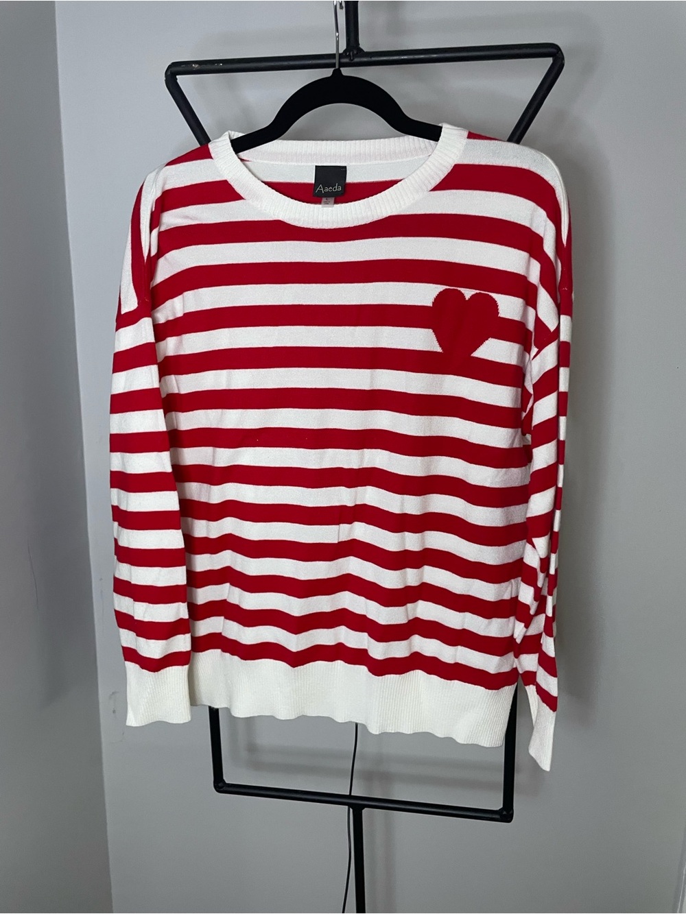Aveda Red & White Striped Heart Sweater